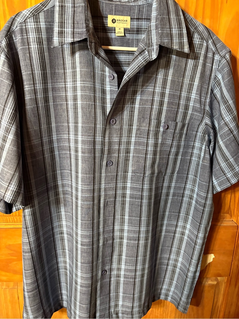 Haggar Gray Plaid Short Sleeve Button-Down Shirt